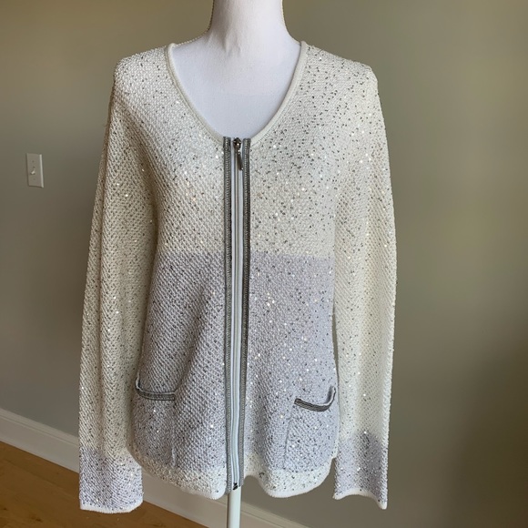 Laura Ashley Sweaters - Laura Ashley white sparkle zip up cardigan XL